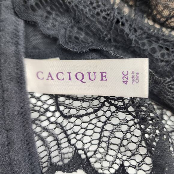 Cacique Black Lace Lightly Lined Underwire Plunge Bra Size 42C - Picture 2 of 4